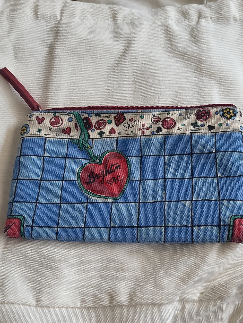 Brighton Blue & Red Heart Print Wristlet Pouch